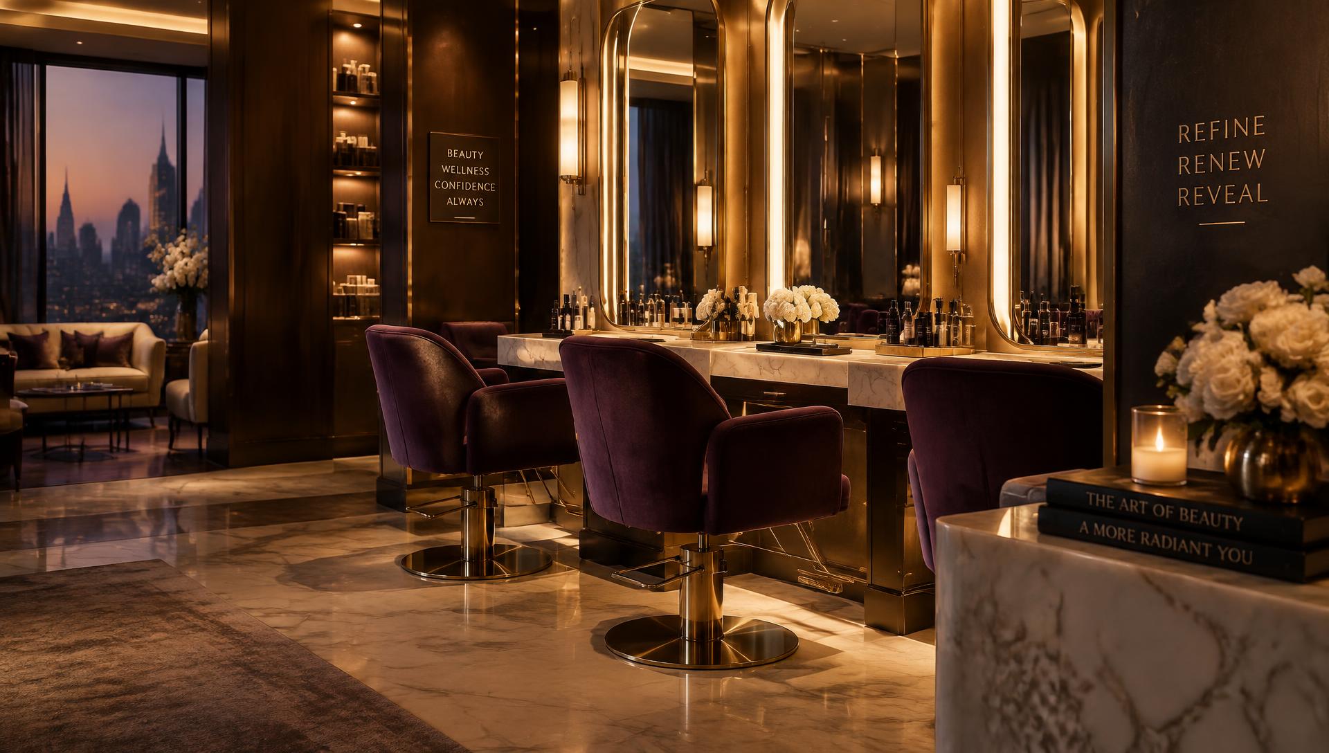 Al Ostourah salon interior with velvet chairs and gold mirrors